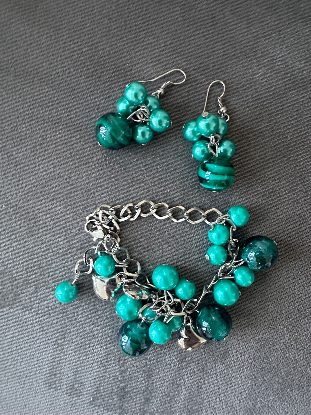Turquoise Bead Charm Bracelet and Earrings Set